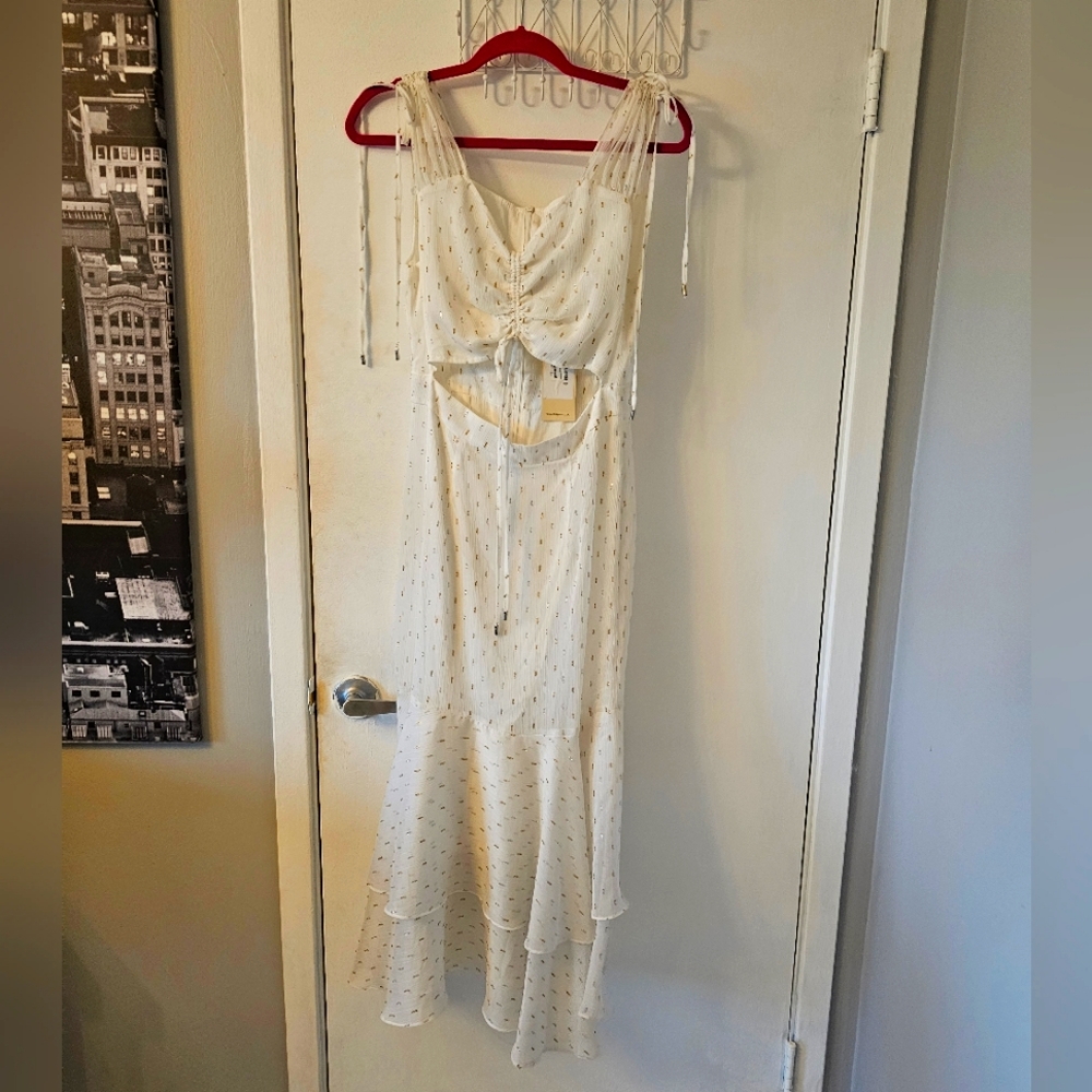 White with silver and gold detail dress